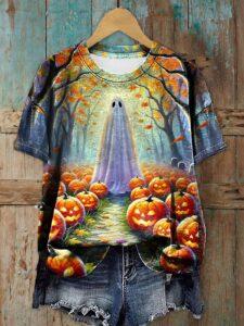 Women’s Ghost and Pumpkin Print T-Shirt Women’s Ghost and Pumpkin Print T-Shirt