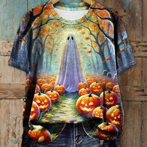 Women’s Ghost and Pumpkin Print T-Shirt