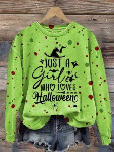 Women’s Green Just A Girl Who Loves Halloween Casual Printed Sweatshirt