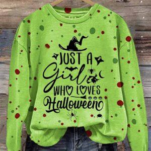 Women’s Green Just A Girl Who Loves Halloween Casual Printed Sweatshirt