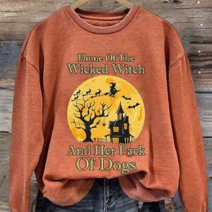 Women's Halloween Home Of The Wicked Witch And Her Pack Of Dogs Print Casual Sweatshirt 1 Women's Halloween Home Of The Wicked Witch And Her Pack Of Dogs Print Casual Sweatshirt1