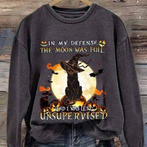 Women's Halloween In My Defense The Moon Was Full Print Casual Sweatshirt