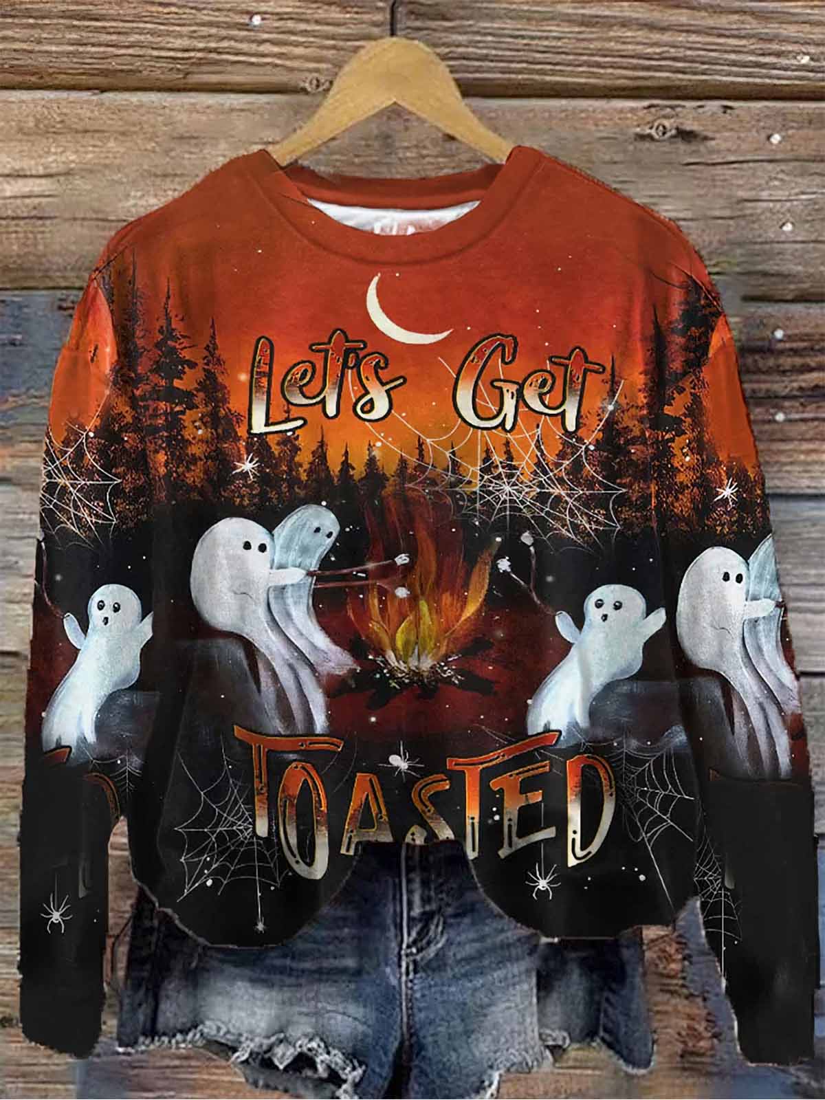 Women's Halloween Let's Get Toasted Smore Printed Sweatshirt Women's Halloween Let's Get Toasted Smore Printed Sweatshirt