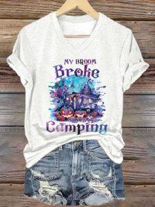 Women’s Halloween My Broom Broke So Now I Go Camping Shirt Women’s Halloween My Broom Broke So Now I Go Camping Shirt