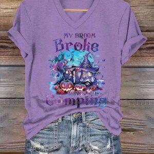 Women's Halloween My Broom Broke So Now I Go Camping Shirt