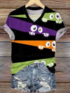 Women’s Halloween Peep Monster Print Casual Shirt