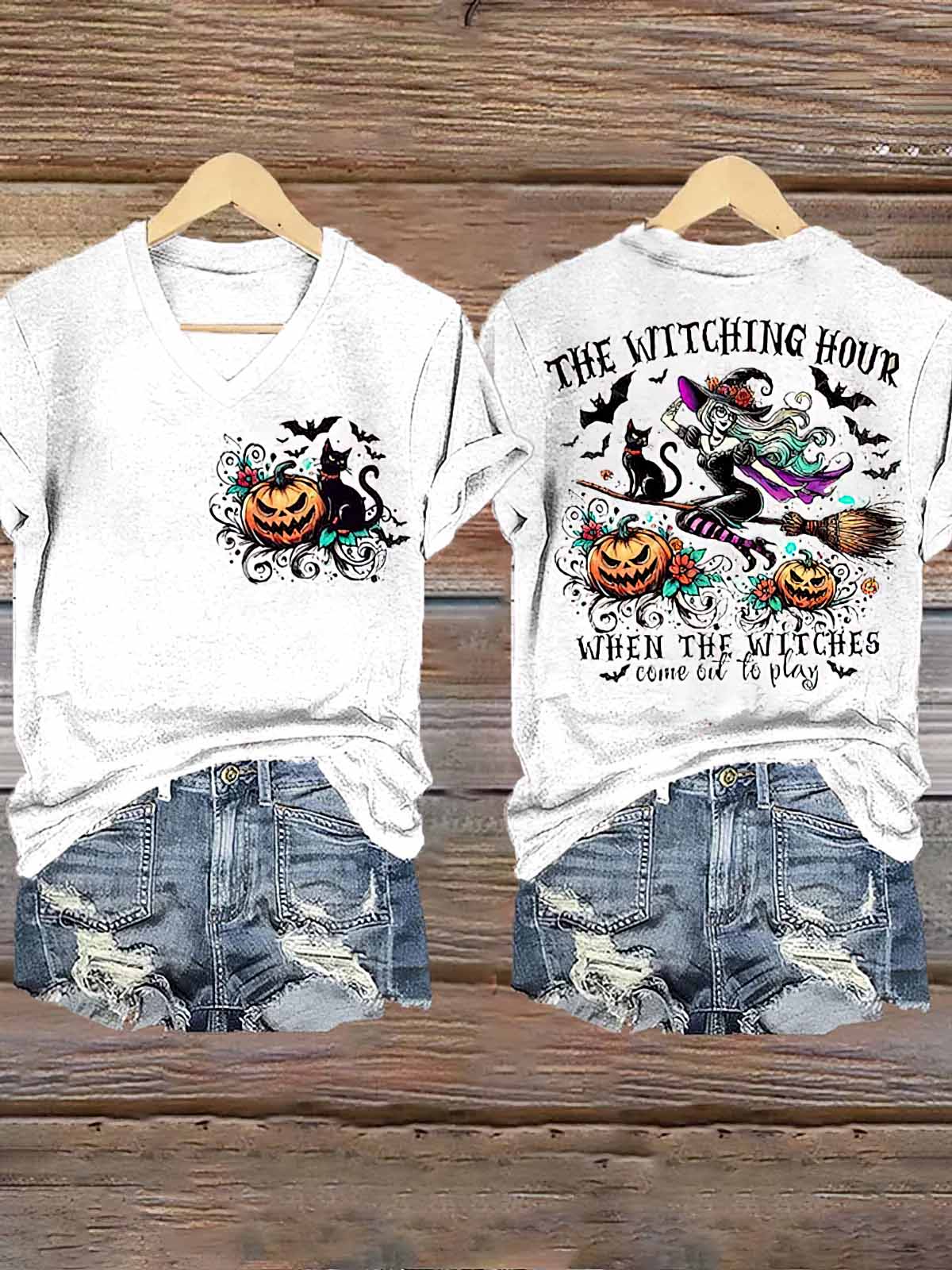 Women's Halloween Witching Hour Print Shirt Women's Halloween Witching Hour Print Shirt