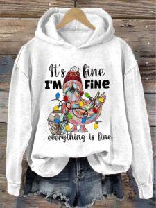 Women’s Its Fine Im Fine Everything’s Fine Christmas Chicken Print Hoodie Women’s Its Fine Im Fine Everything’s Fine Christmas Chicken Print Hoodie