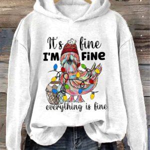 Women’s Its Fine Im Fine Everything’s Fine Christmas Chicken Print Hoodie