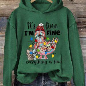 Women's Its Fine Im Fine Everything's Fine Christmas Chicken Print Hoodie