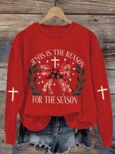 Women’s Jesus Is The Reason For The Season Christmas Print Sweatshirt Women’s Jesus Is The Reason For The Season Christmas Print Sweatshirt