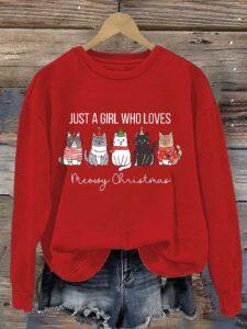 Women’s Just A Girl Who Loves Meowy Christmas Sweatshirt Women’s Just A Girl Who Loves Meowy Christmas Sweatshirt