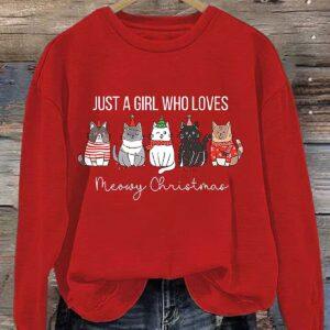 Women's Just A Girl Who Loves Meowy Christmas Sweatshirt