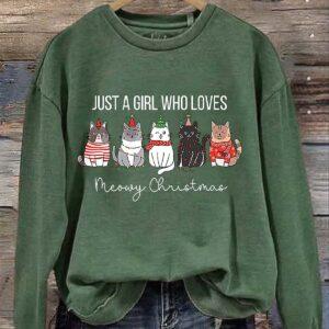 Women's Just A Girl Who Loves Meowy Christmas Sweatshirt