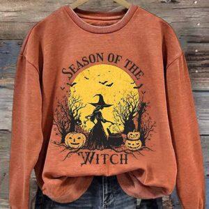 Women's Season Of The Witch Print Round Neck Sweatshirt