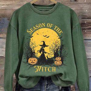 Women's Season Of The Witch Print Round Neck Sweatshirt