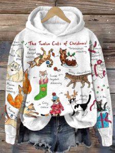 Women’s The Twelve Cats Of Christmas Hoodie Women’s The Twelve Cats Of Christmas Hoodie