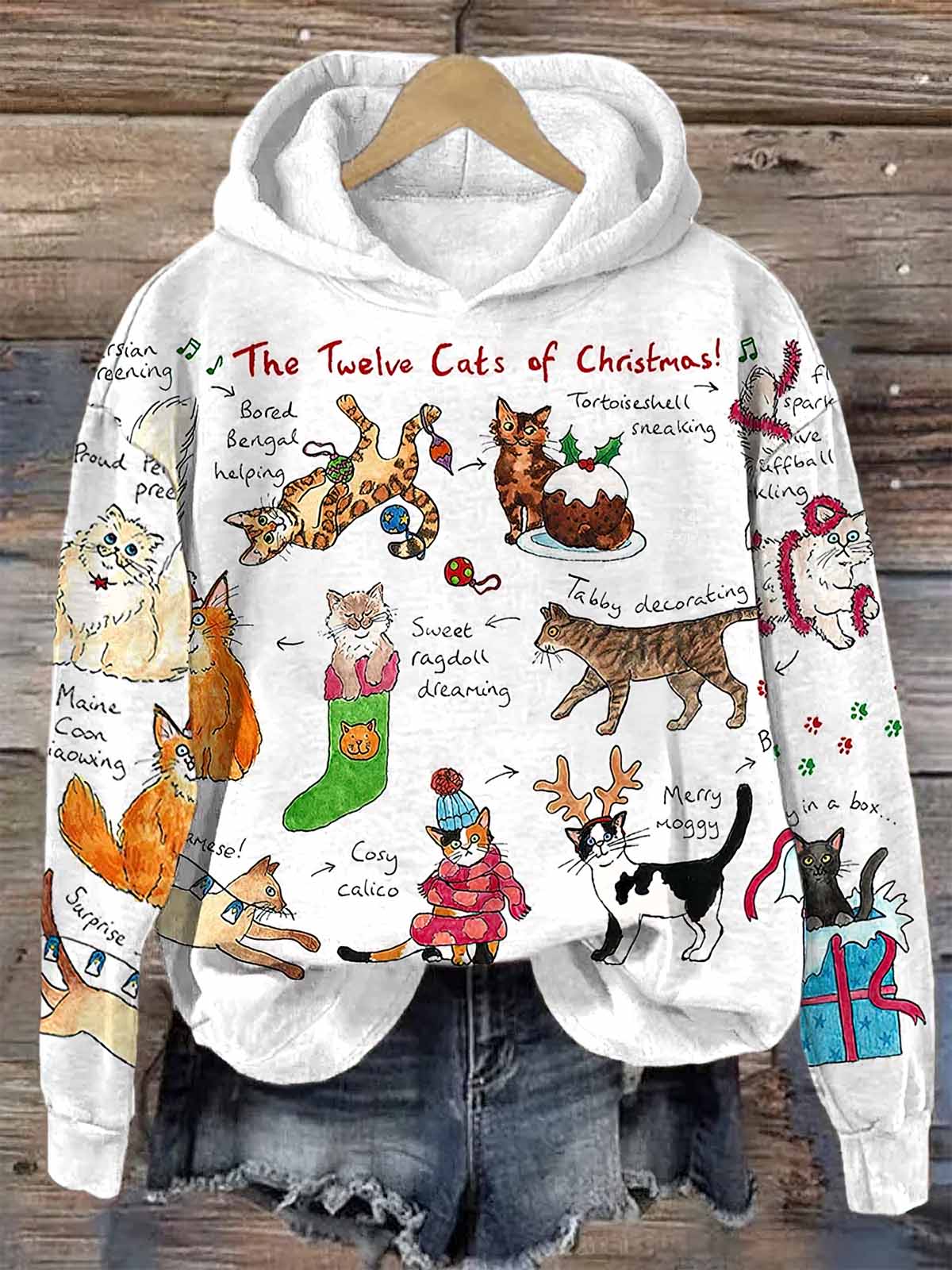 Women's The Twelve Cats Of Christmas Hoodie Women's The Twelve Cats Of Christmas Hoodie