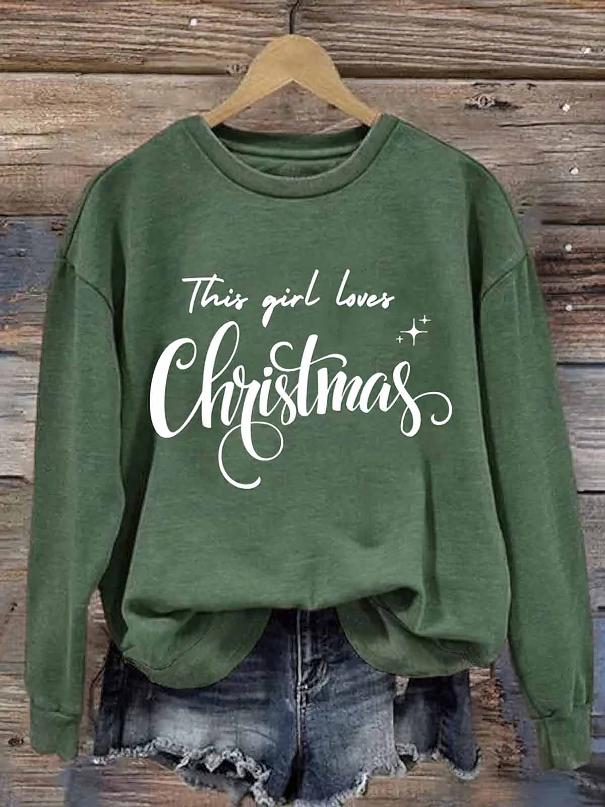 Women’s This Girl Loves Christmas Crewneck Sweatshirt Women’s This Girl Loves Christmas Crewneck Sweatshirt