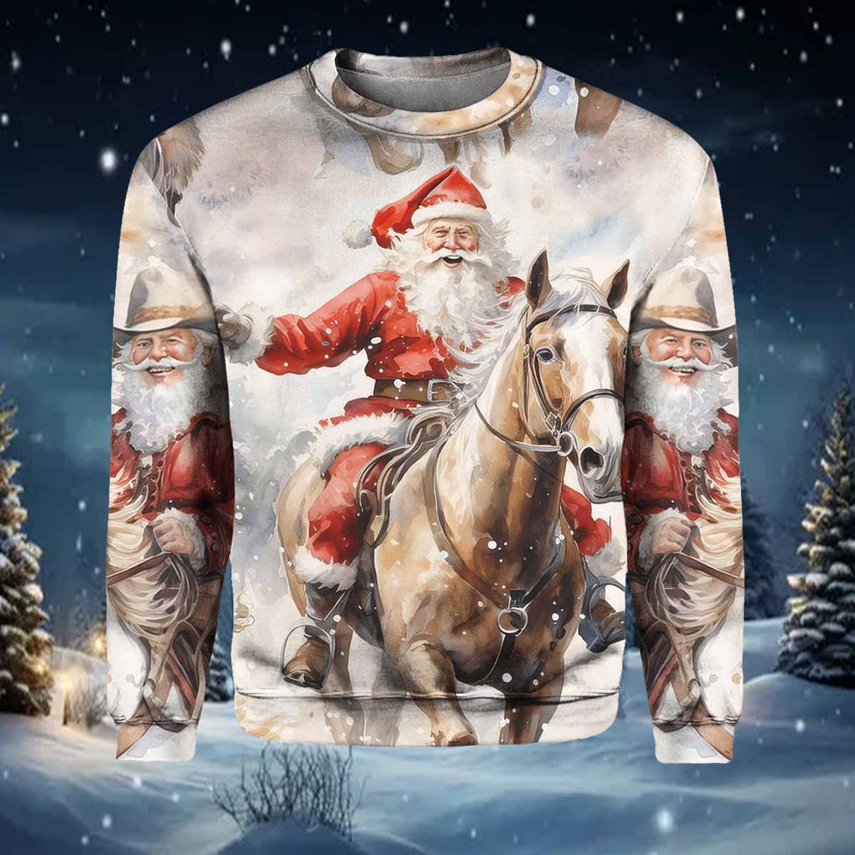 Women’s Western Santa Print Sweatshirt Womens Western Santa Print Ugly Sweater