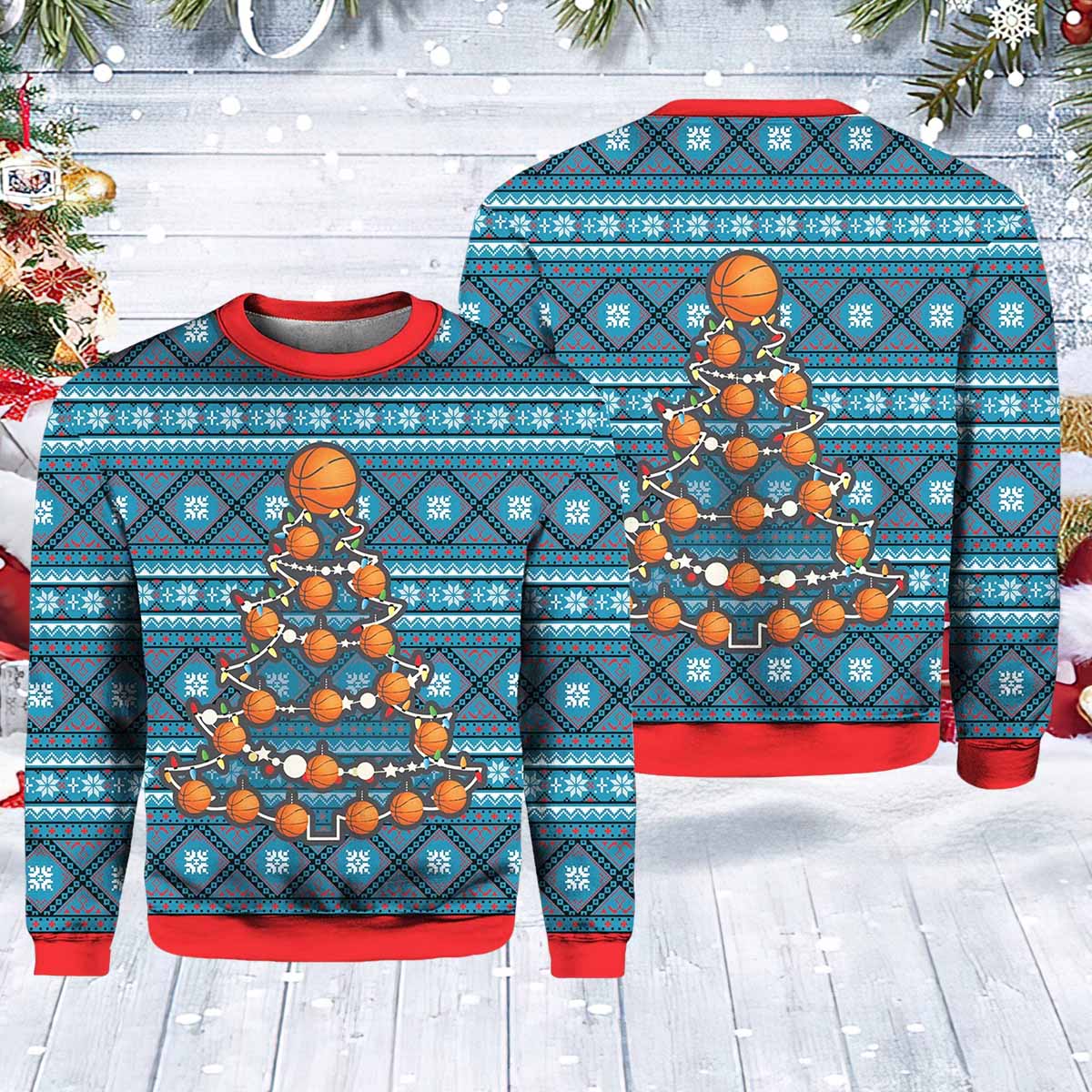 Basketball Christmas Tree Ugly Sweater Basketball Christmas Tree Ugly Sweater