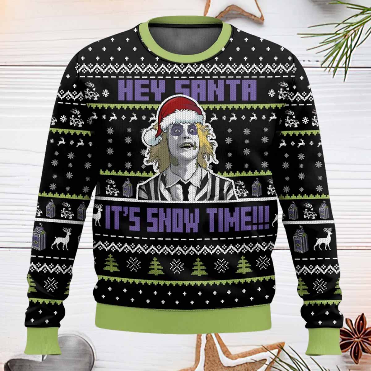 Beetlejuice It Snow Time Christmas Ugly Sweater Beetlejuice It Snow Time Christmas Ugly Sweater