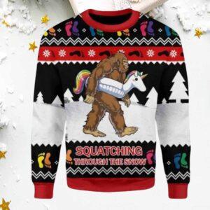 Bigfoot Squatching Through The Snow Ugly Christmas Sweater