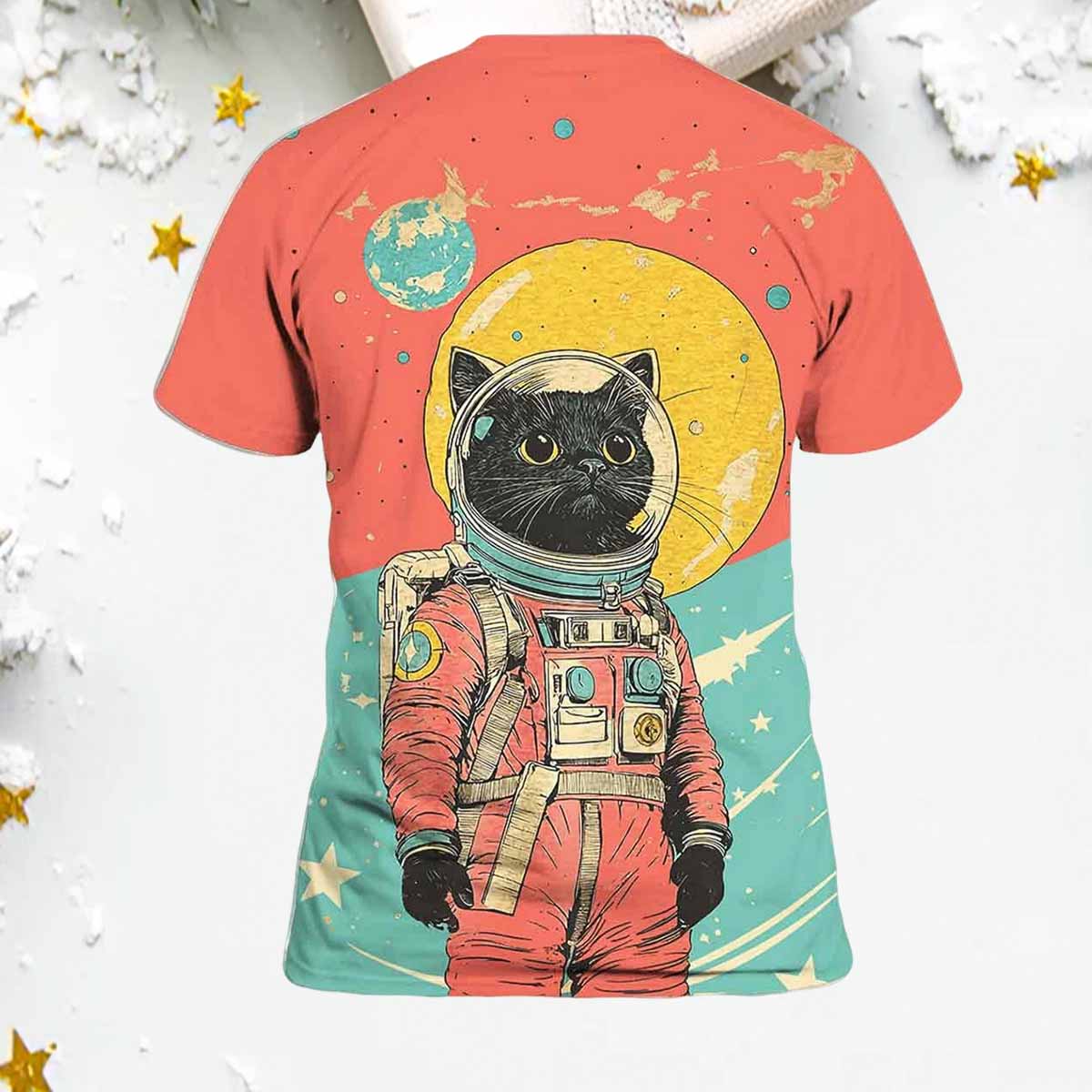 Black Cat Astronaut Color Block Art Print Casual Shirt Black Cat Astronaut Color Block Art Print Casual Shirt