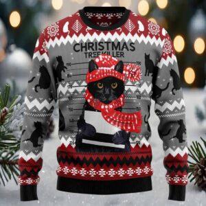 Black Cat Tree Ugly Christmas Sweater