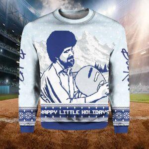 Bob Ross Happy Little Holidays Ugly Christmas Sweater Bob Ross Happy Little Holidays Ugly Christmas Sweater