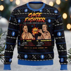 Cage Fighter Elon Mask vs Mark Zuckerberg Ugly Christmas Sweater