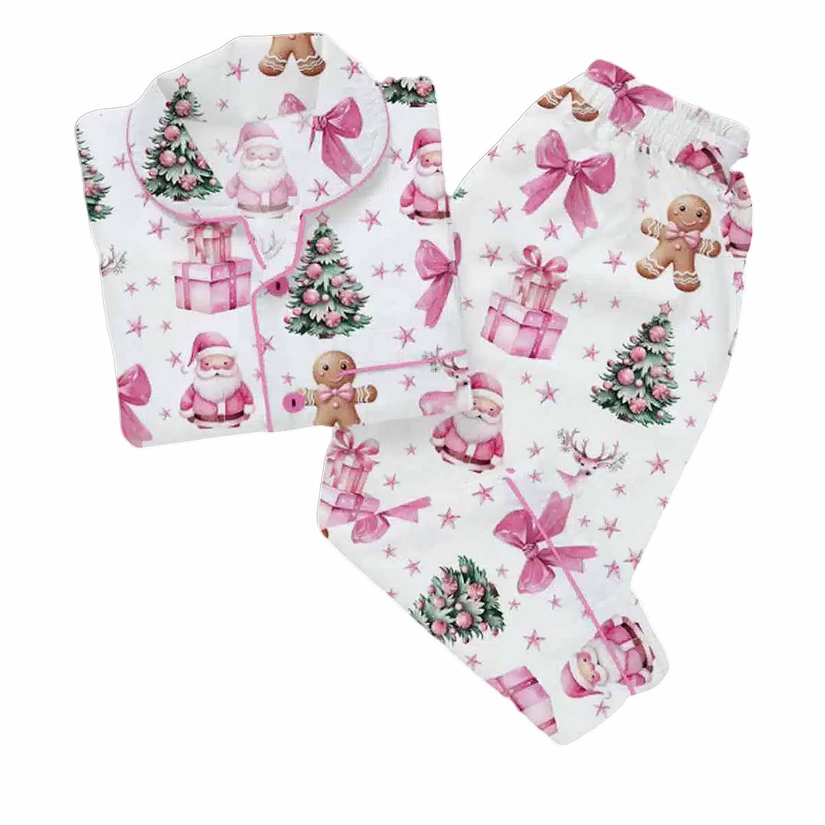Coquette Pink Christmas Satin Pajama Set Coquette Pink Christmas Satin Pajama Set