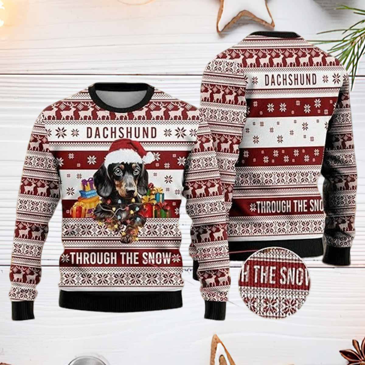 Dachshund Through The Snow Ugly Christmas Sweater Dachshund Through The Snow Ugly Christmas Sweater