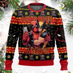Deadpool And Wolverine Let’s Take A Selfie Ugly Christmas Sweater Deadpool And Wolverine Let’s Take A Selfie Ugly Christmas Sweater
