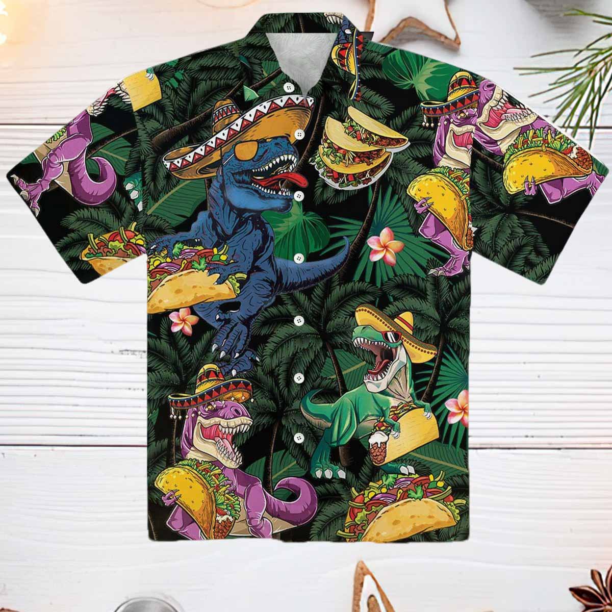 Dinosaur Love Tacos Coconut Tree Pattern Hawaiian Shirt Dinosaur Love Tacos Coconut Tree Pattern Hawaiian Shirt
