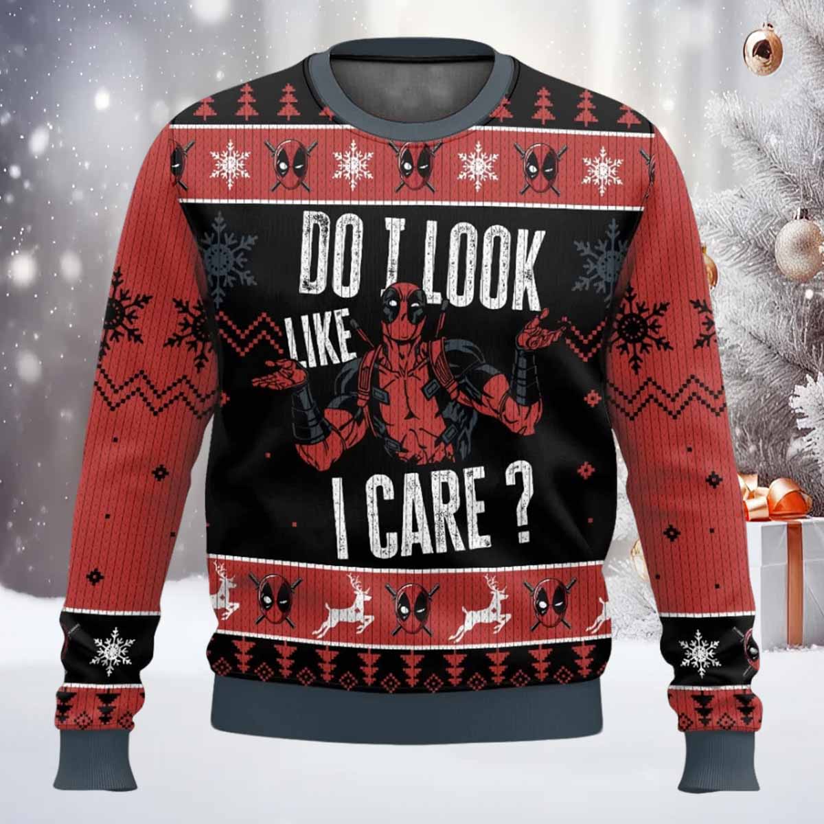 Do I Look Like I Care Deadpool Ugly Sweater Do I Look Like I Care Deadpool Ugly Christmas Sweater
