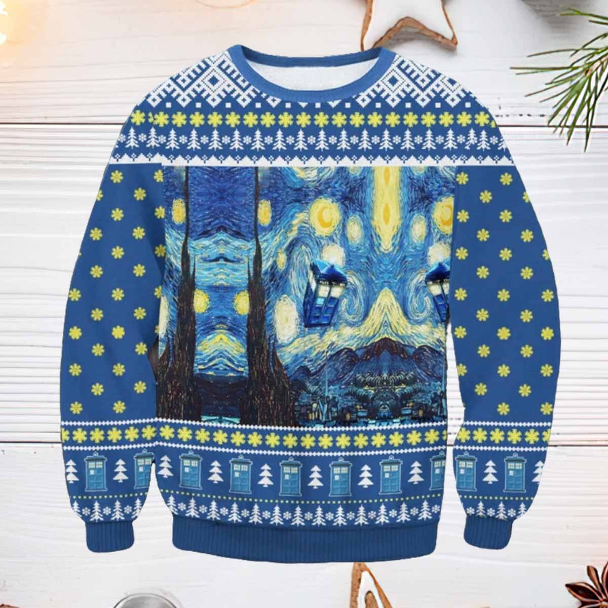 Dr Who VanGogh Starry Night Ugly Christmas Sweater Dr Who VanGogh Starry Night Ugly Christmas Sweater