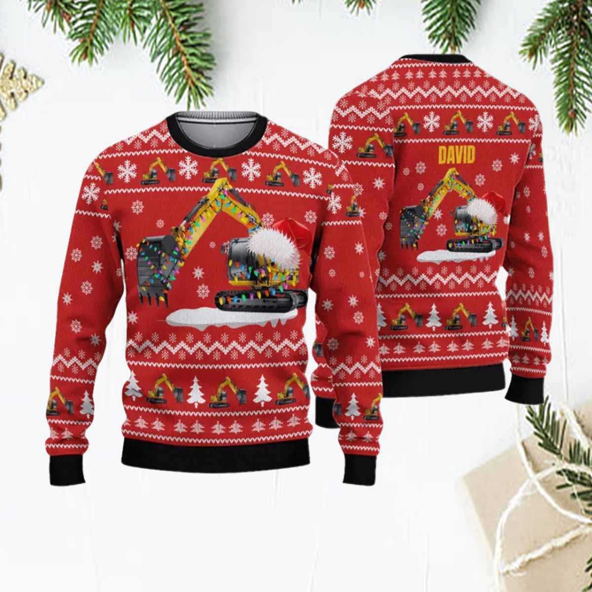 Excavator Christmas Ugly Sweater Excavator Christmas Ugly Sweater