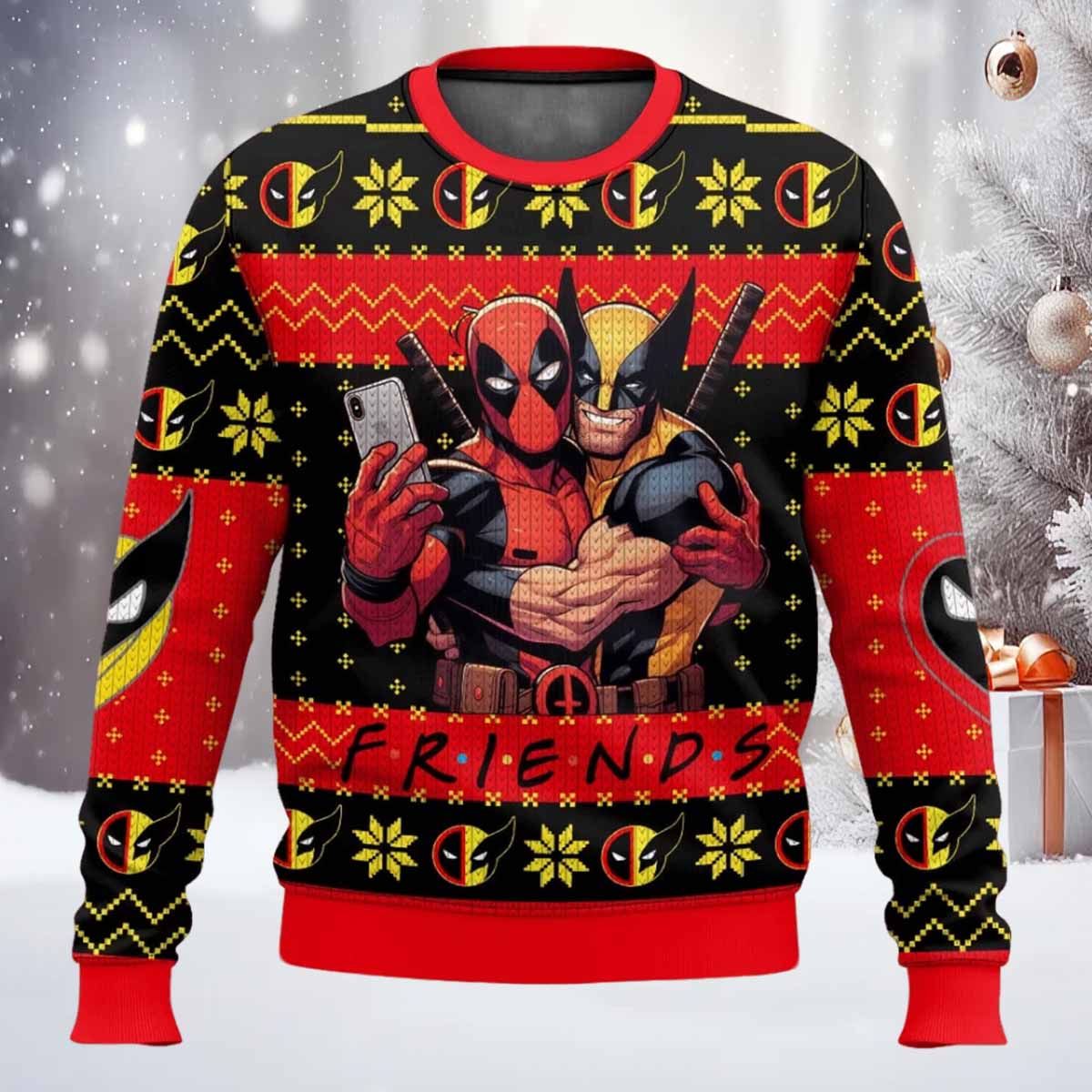 Friend Deadpool And Wolverine Ugly Christmas Sweater Friend Deadpool And Wolverine Ugly Christmas Sweater