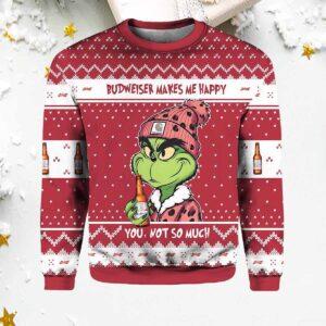 Grnch Budweiser Makes Me Happy Ugly Sweater