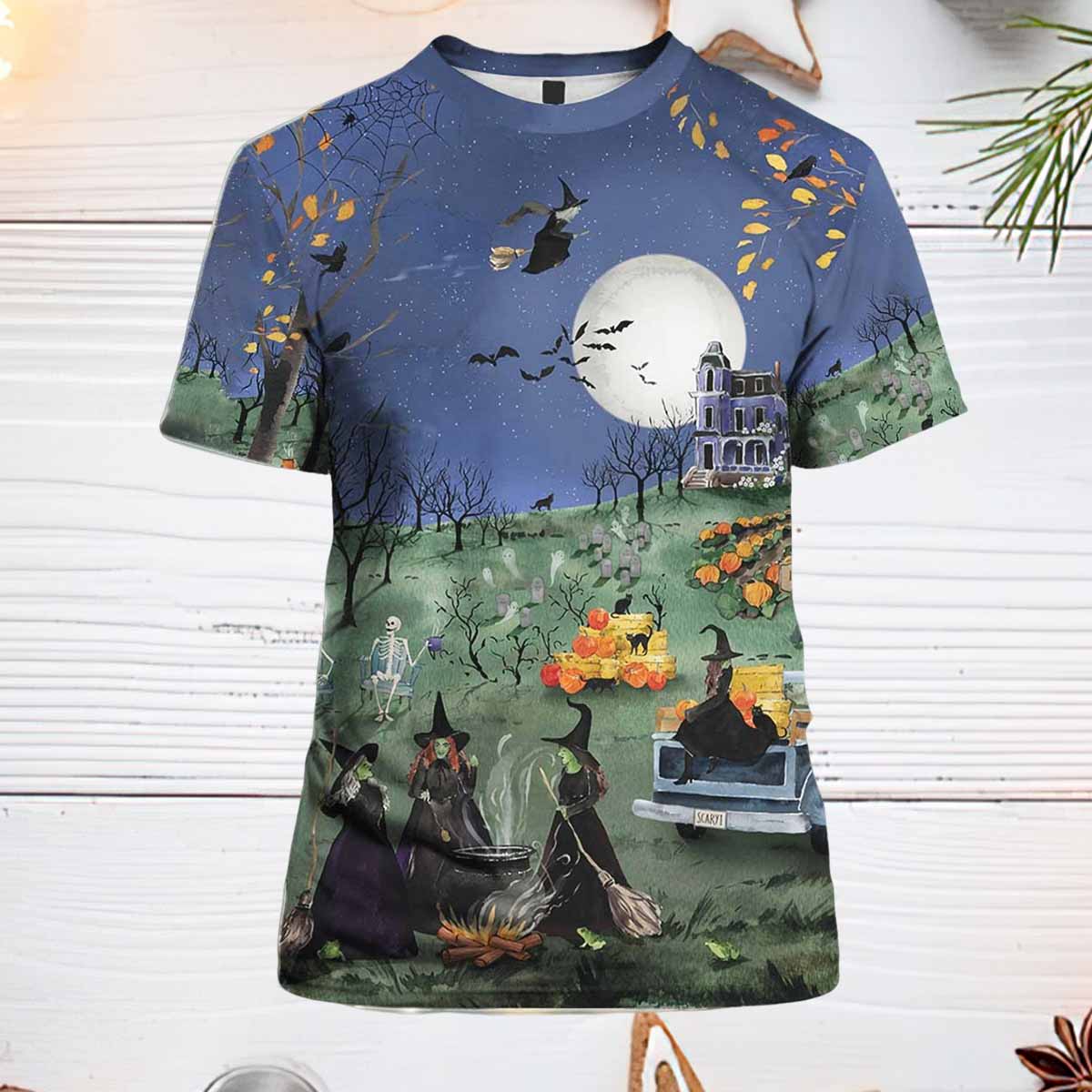 Halloween Art Print Casual Short Sleeve Shirt Halloween Art Print Casual Short Sleeve Shirt