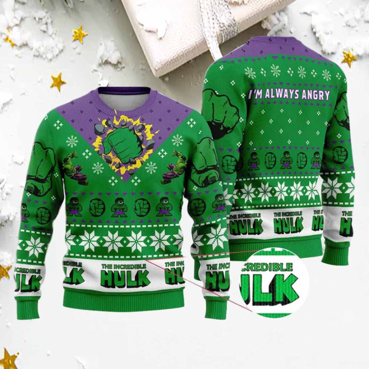 Hulk Incredible I'm Always Angry Ugly Chrismtas Sweater Hulk Incredible I'm Always Angry Ugly Christmas Sweater
