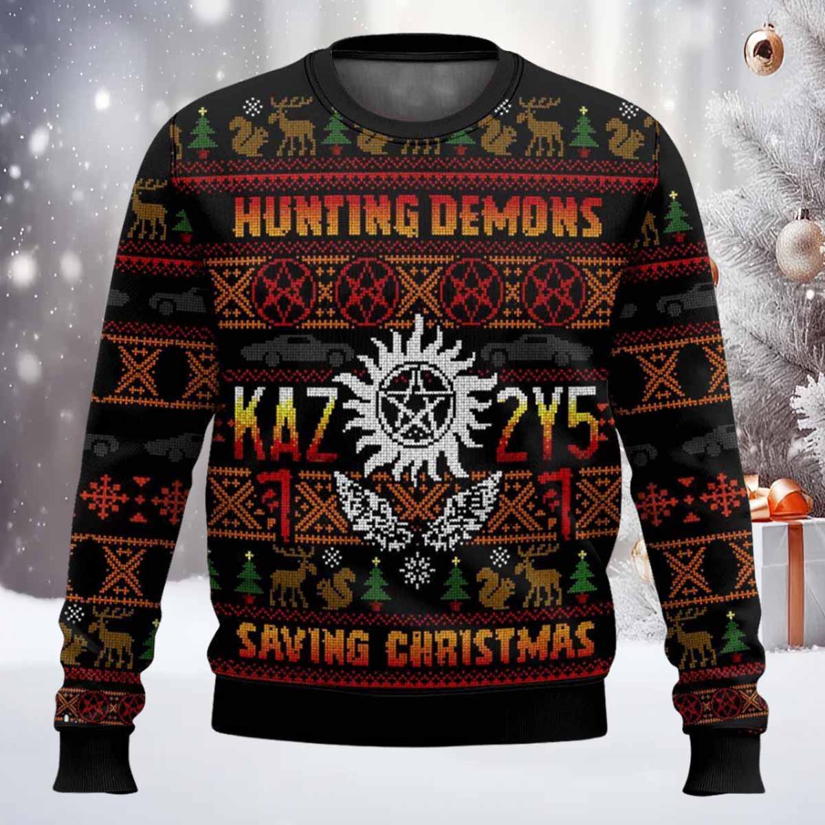 Hunting Demons Saving Christmas Sweater Hunting Demons Saving Christmas Sweater