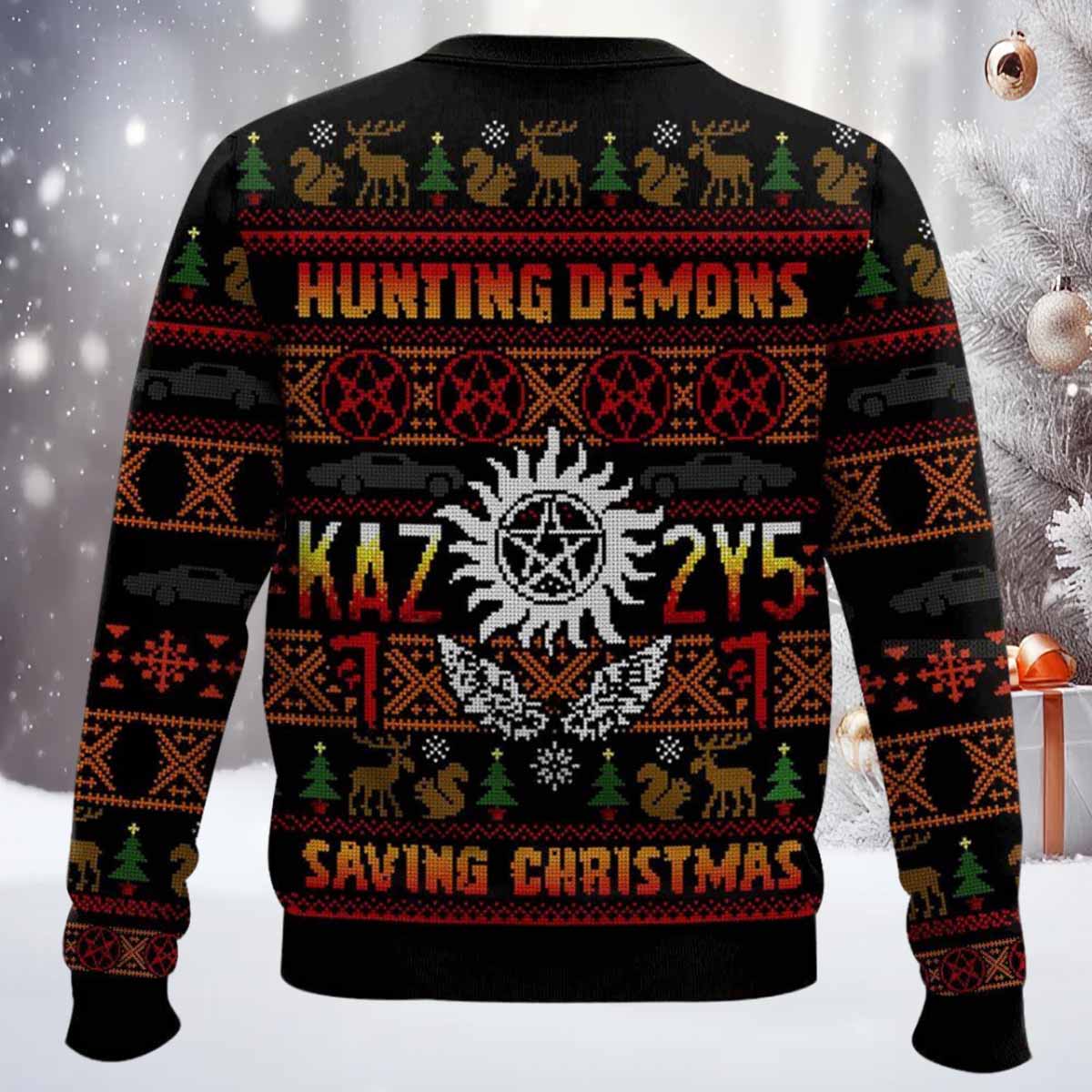 Hunting Demons Saving Christmas Sweater Hunting Demons Saving Christmas Sweater