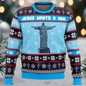 Jesus Wants A Hug Hellsing Ugly Christmas Sweater Jesus Wants A Hug Hellsing Ugly Christmas Sweater