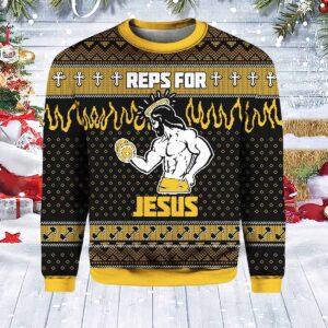 Jesus Weightlifting Christmas Ugly Sweater Jesus Weightlifting Christmas Ugly Sweater