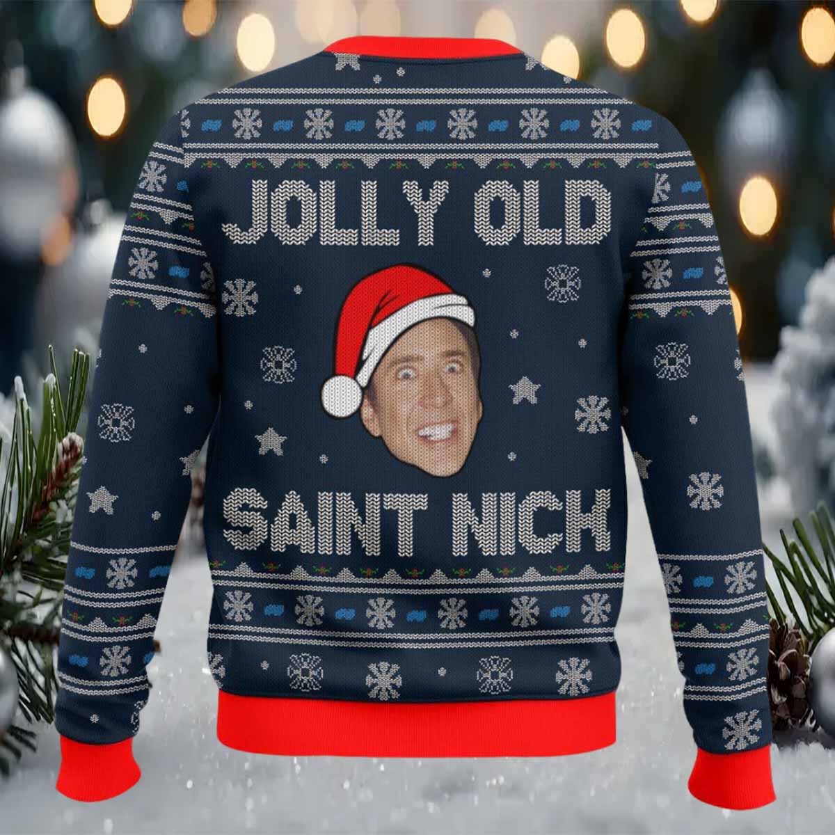 Jolly Old Saint Nick Nicolas Cage Christmas Ugly Sweater Jolly Old Saint Nick Nicolas Cage Christmas Ugly Sweater