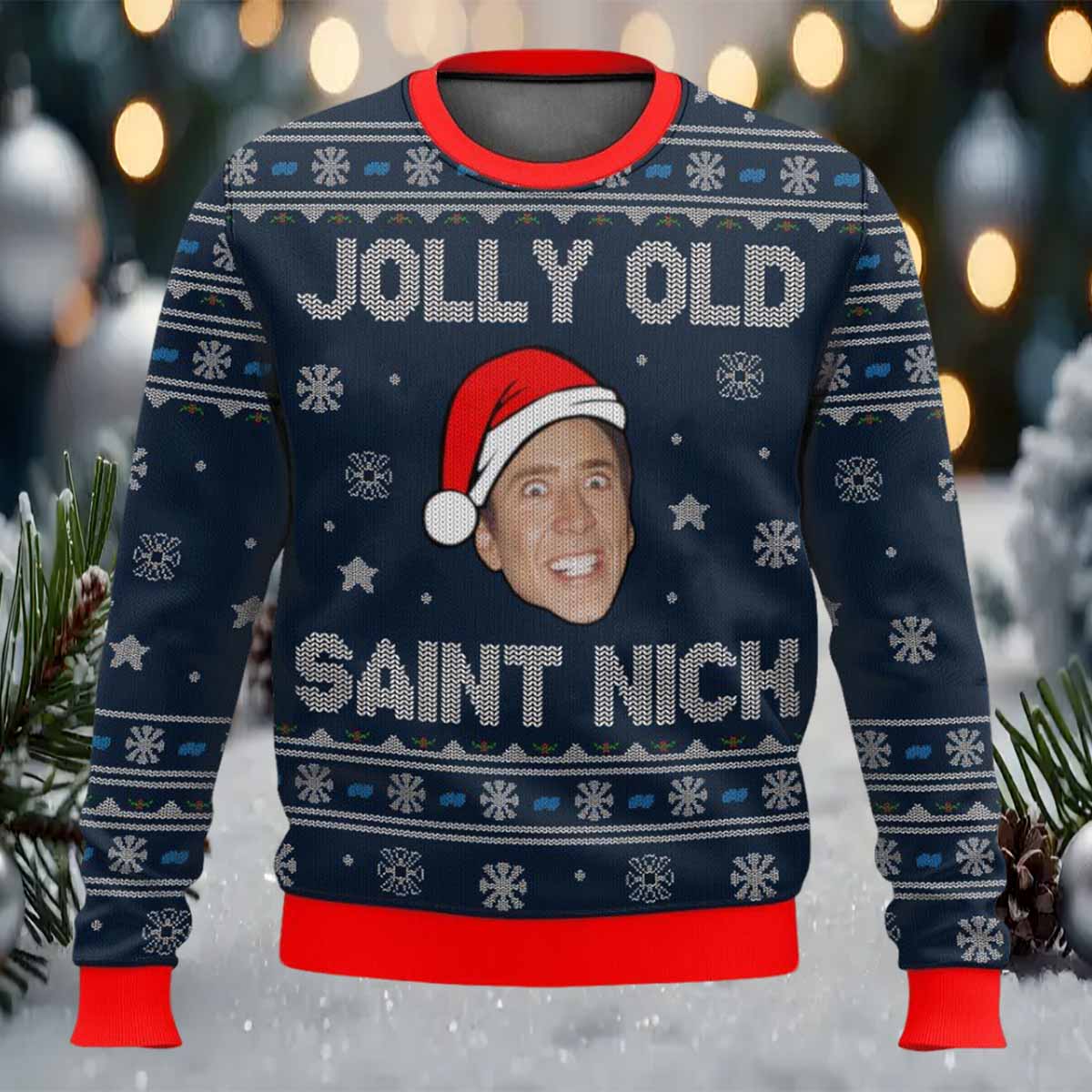 Jolly Old Saint Nick Nicolas Cage Christmas Ugly Sweater Jolly Old Saint Nick Nicolas Cage Christmas Ugly Sweater