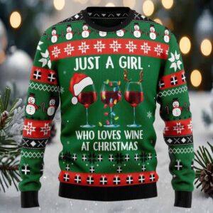 Just A Girl Love Wine Womens Ugly Christmas Sweater Just A Girl Love Wine Womens Ugly Christmas Sweater