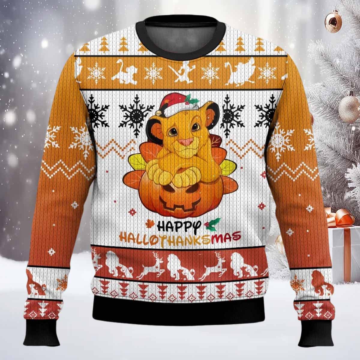 Lion King Happy Hallothanksmas Ugly Christmas Sweater Lion King Happy Hallothanksmas Ugly Christmas Sweater